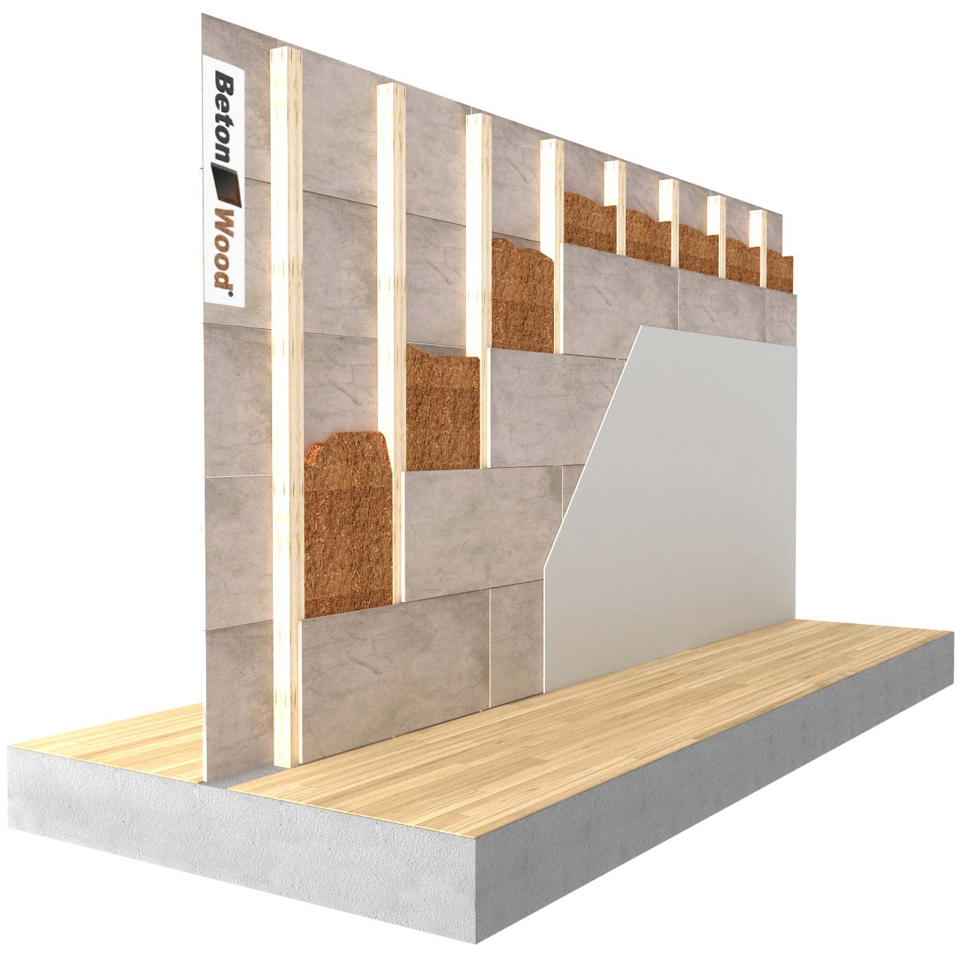 Internal partitions with loose fiber wood Zell and cement bonded particle board