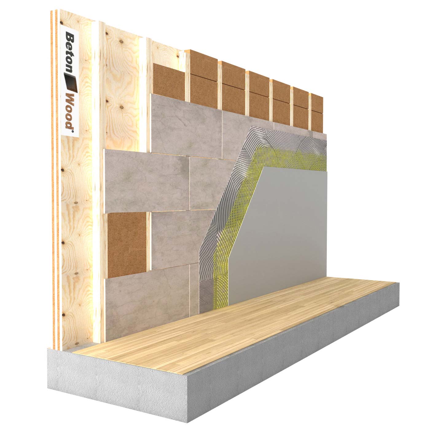 Counterwall insulation in flexible wood fiber Flex on wood