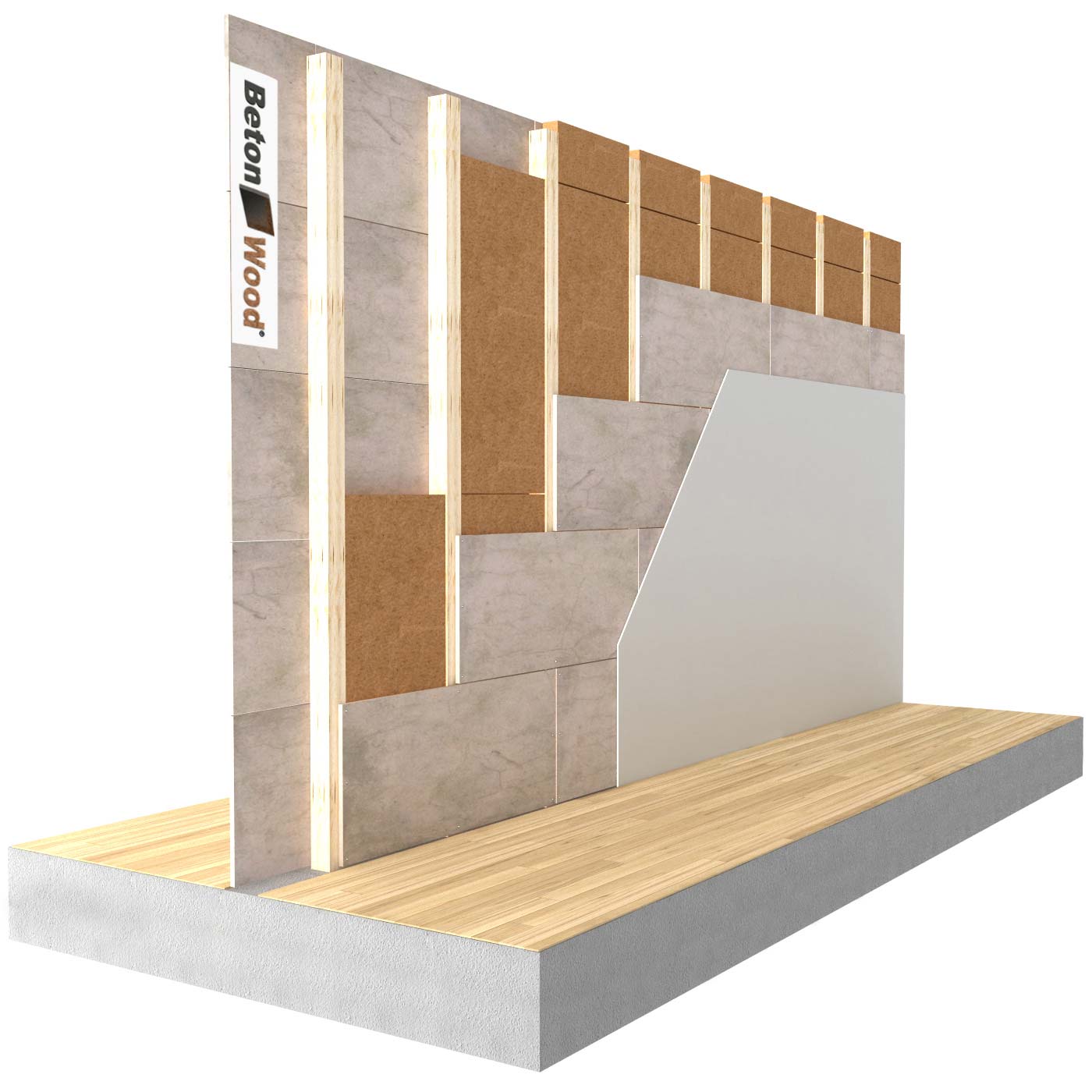 Internal partitions with fiber wood FiberTherm and cement bonded particle board